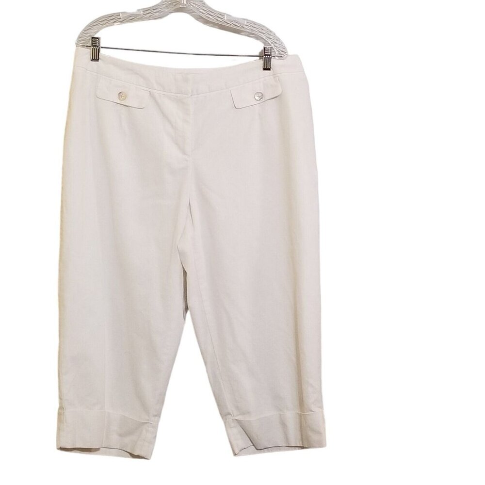 Cato Capri Pants Womens‎ Plus 16W White Classic Linen Blend Cuffed